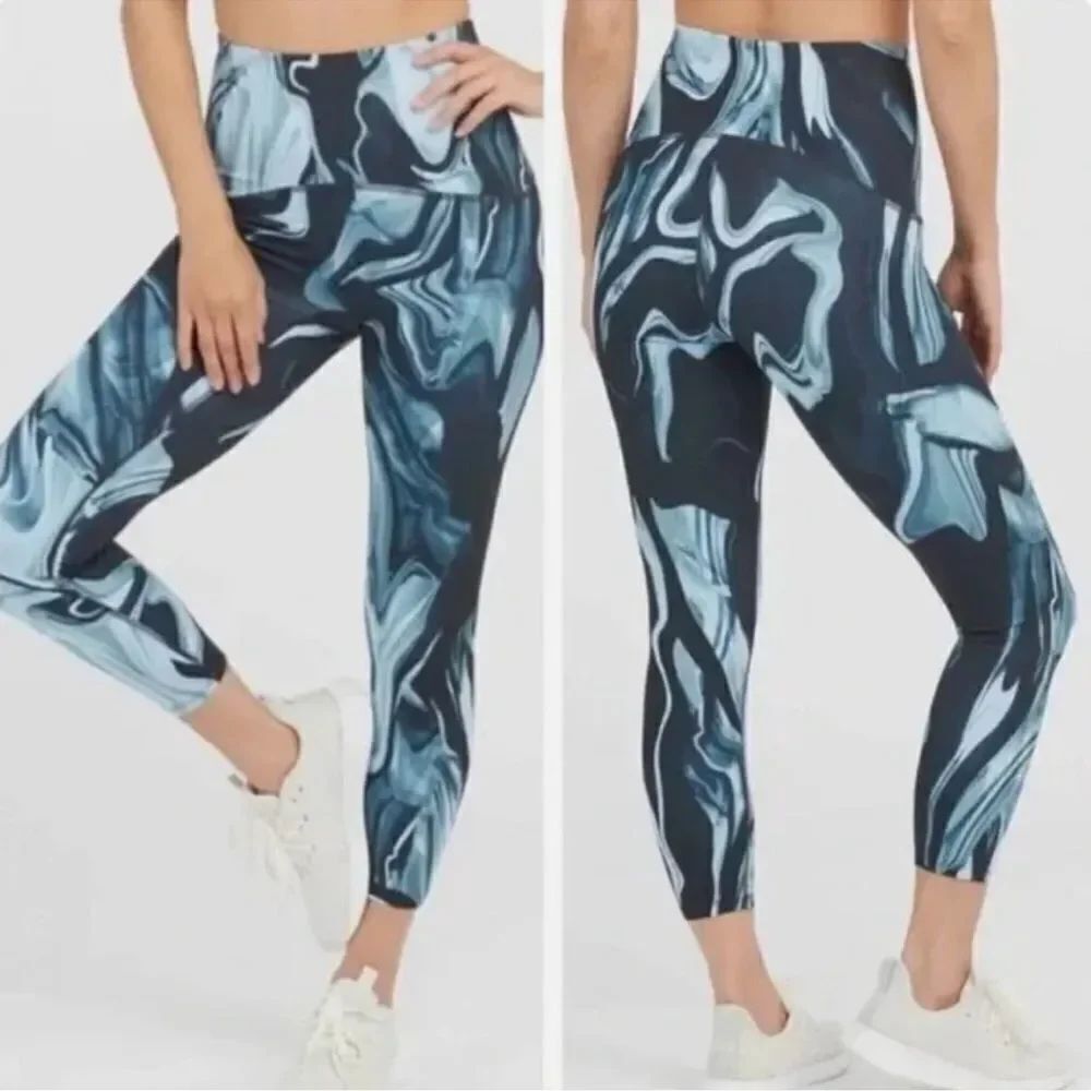 Spanx Booty Boost 7/8 Printed Marble Blue/Black XS